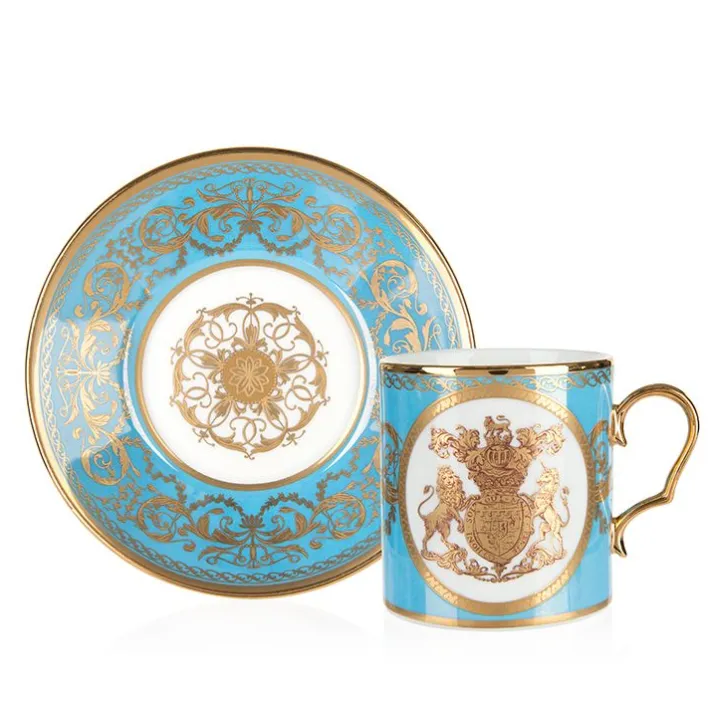 Royal Collection Shop Special Edition Lustre Turquoise And Yellow Coffee Cup And Saucer* Cups & Saucers